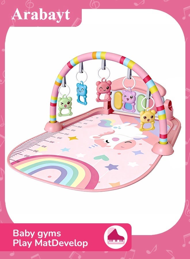 Baby play mat baby gym frame, play piano baby activity gym mat, lie down and play 3 in 1 fitness music and light fun piano - Image 1
